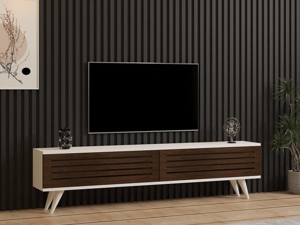 TV Stand Hill - Valnøtt, Hvit