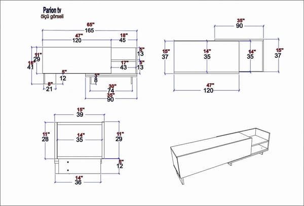 TV-stativ Parion - Hvit