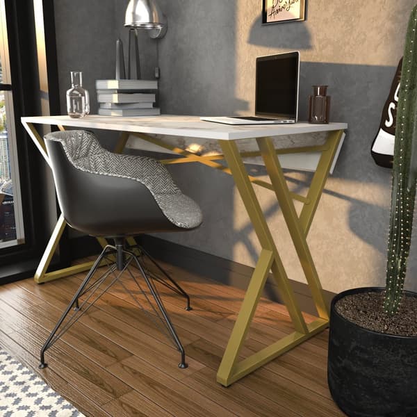 Arbetsbord Gyza - Vit, Guld