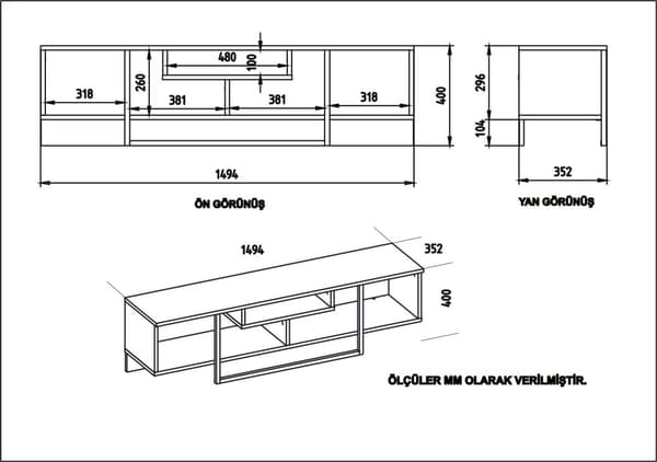 TV-stativ Asal (150) - Eik, Hvit, Sort