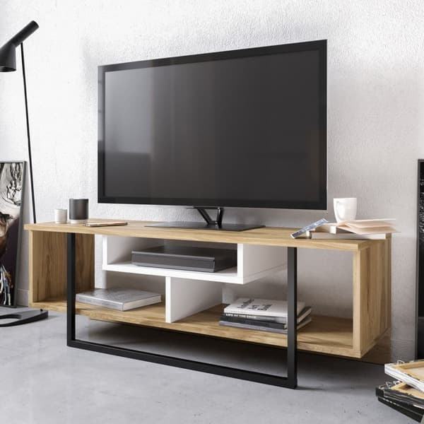 TV-stativ Asal (120) - Eik, Hvit, Sort