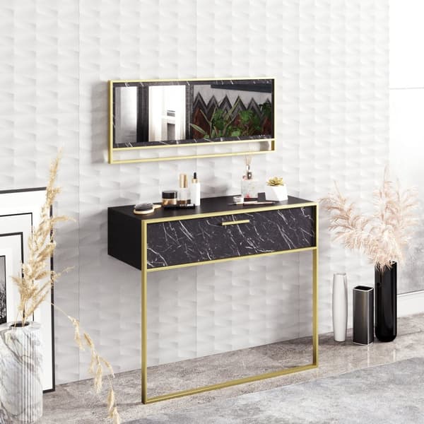 Sideboard Polka Aynalı - Svart