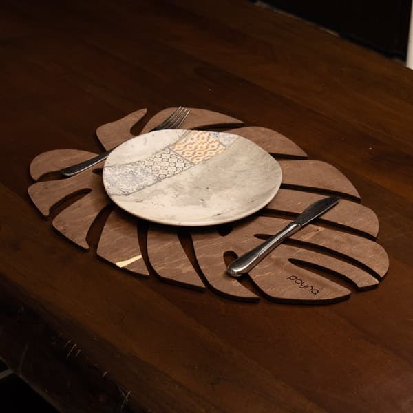 Bordmattesett av tre (4 stk) Monstera - Wenge
