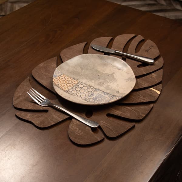 Bordmattesett av tre (4 stk) Monstera - Wenge