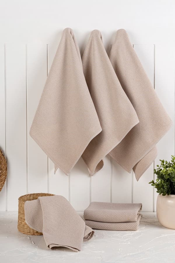 Kjøkkenhåndklesett (6 stk) Eloise - Beige