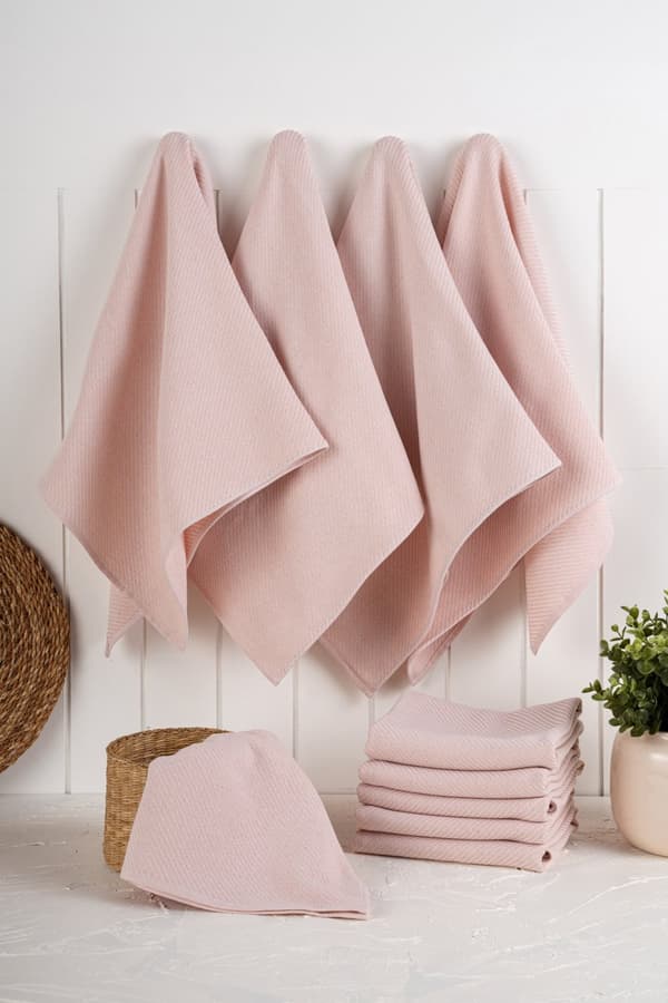 Kjøkkenhåndklesett (10 stk) Eloise - Lys rosa