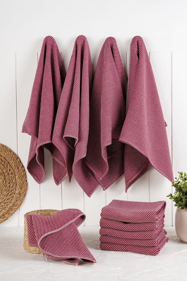 Kjøkkenhåndklesett (10 stykker) Eloise - Claret Red