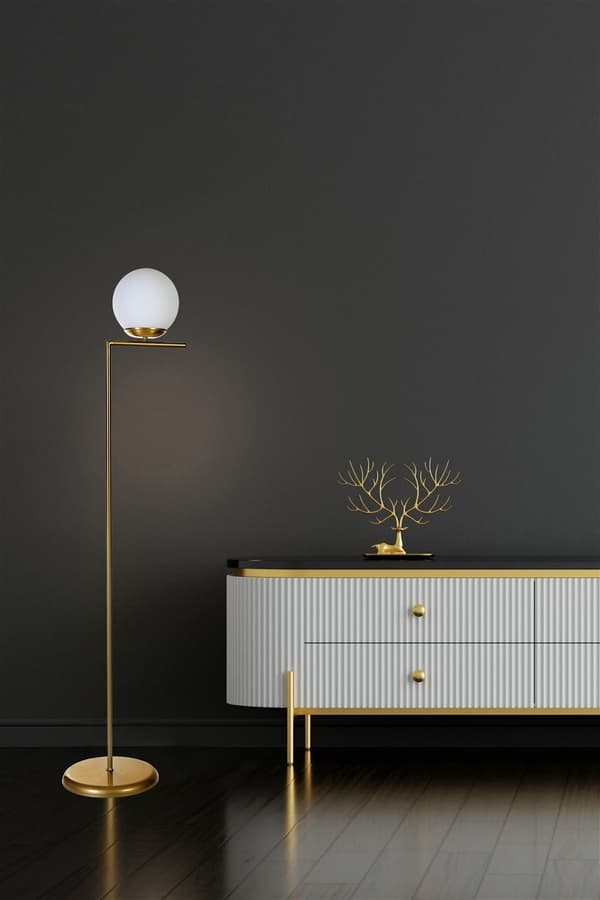 Golvlampa Araz Eskitme Beyaz Camlı Lambader