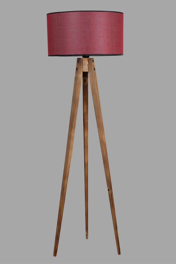 Gulvlampe Stativ Yanık Lambader Silindir Koyu Bordo Abajurlu