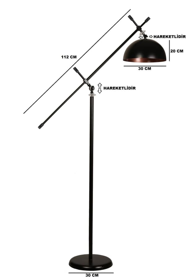 Gulvlampe Hans Lambader Siyah Ayak Retro 3 Başlıklı
