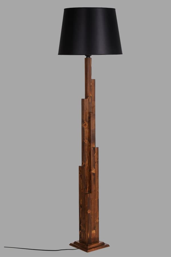 Gulvlampe Kule Ceviz Ahşap Lambader Pramit Siyah Abajurlu