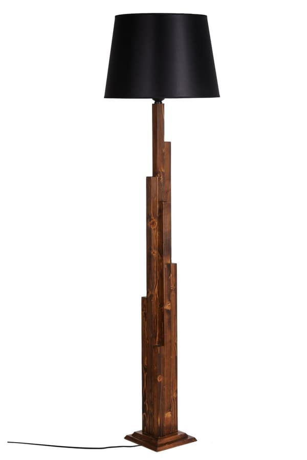 Gulvlampe Kule Ceviz Ahşap Lambader Pramit Siyah Abajurlu