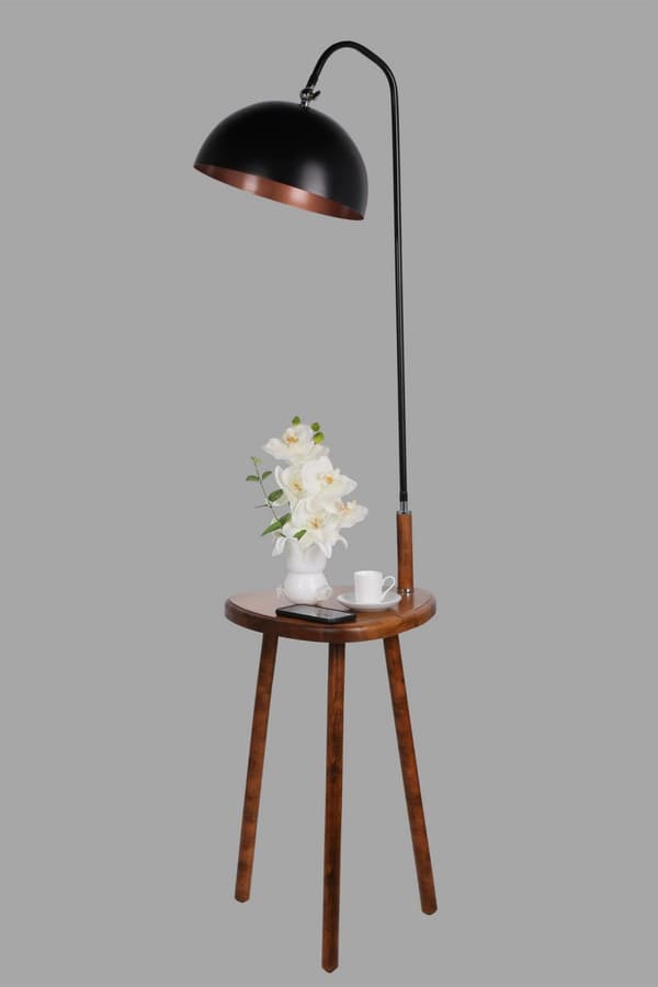 Gulvlampe Demet Sehbalı Ahşap Lambader Ceviz Retro 3 Başlıklı