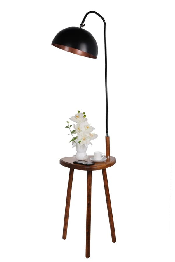 Gulvlampe Demet Sehbalı Ahşap Lambader Ceviz Retro 3 Başlıklı