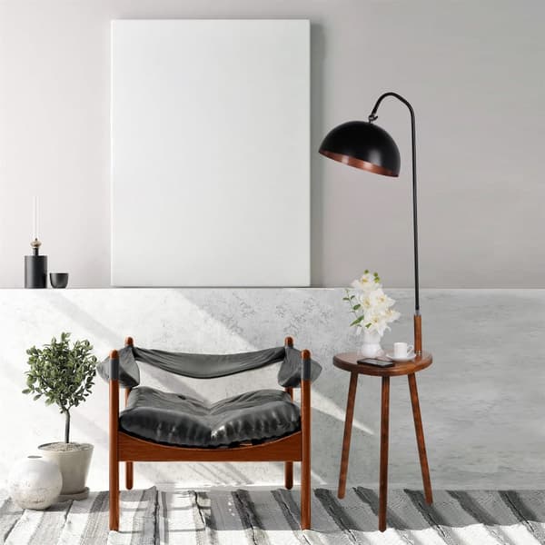 Gulvlampe Demet Sehbalı Ahşap Lambader Ceviz Retro 3 Başlıklı