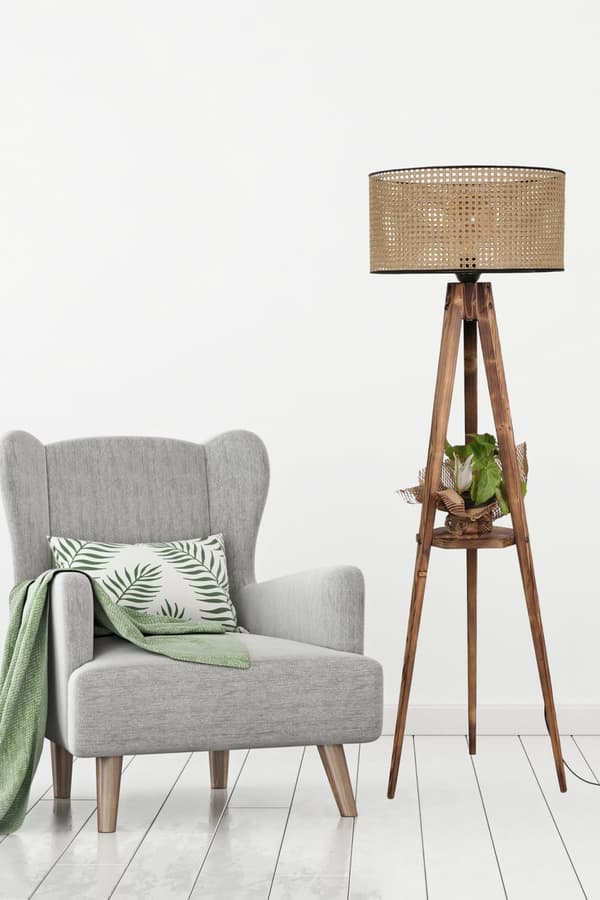 Gulvlampe Sehbalı Stativ Lambader Yanık Silindir Rattan Abajurlu