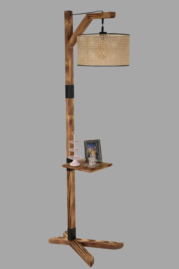 Gulvlampe Liza Lambader Yanık Silindir Rattan Abajurlu
