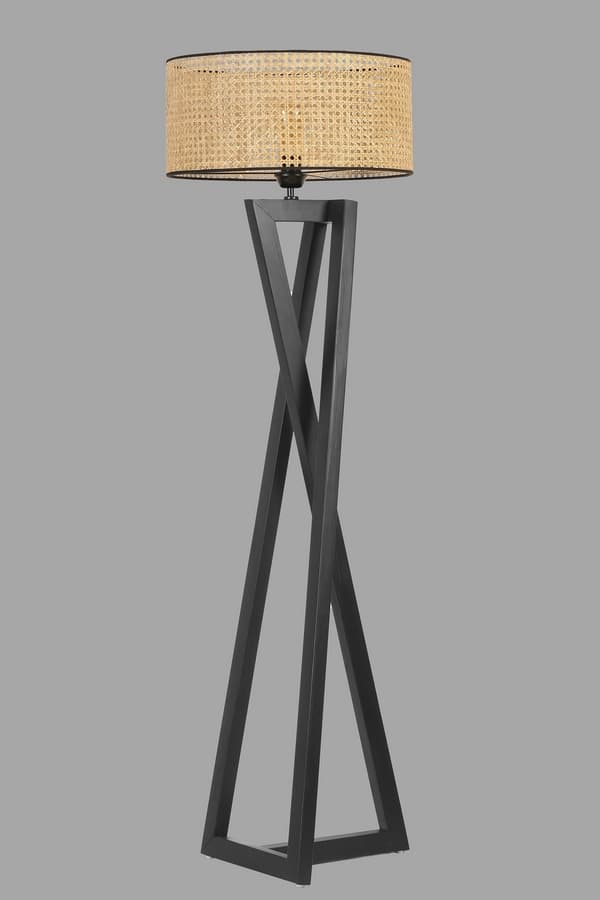 Gulvlampe Maçka Siyah Silindir Rattan Abajurlu Lambader