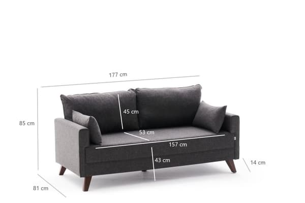 2-istuttava sohva Bella sohva 2 hengelle - antrasiitti