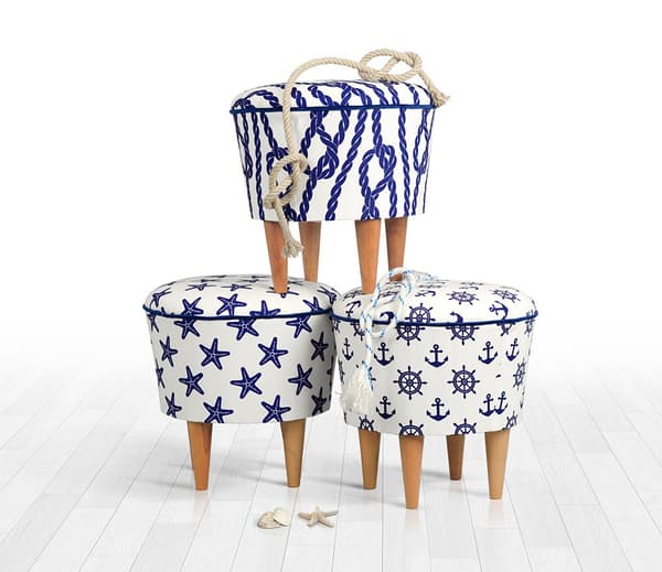 Pouffe Cunda v2 - sininen, valkoinen