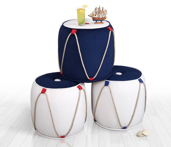 Pouffe Fora v2 - sininen, valkoinen