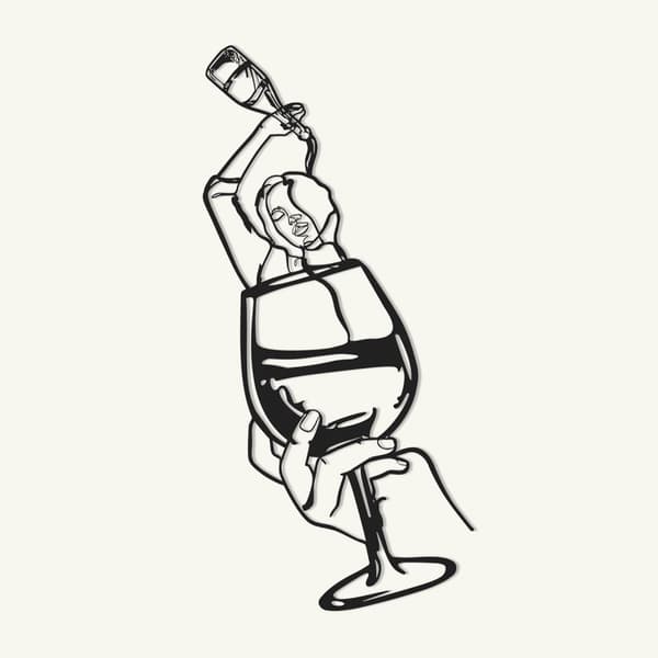 Dekorativt metallveggtilbehør Glass of Wine Girl Line Art- APT749 M