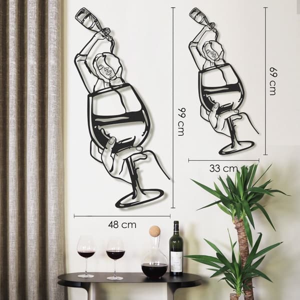 Dekorativt metallveggtilbehør Glass of Wine Girl Line Art- APT749 M