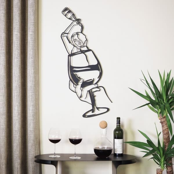 Dekorativt metallveggtilbehør Glass of Wine Girl Line Art- APT749 M