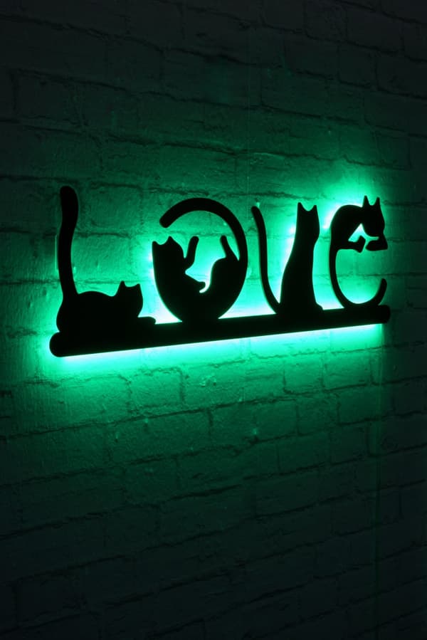 Dekorativ Led Belysning Cat Love - Grøn