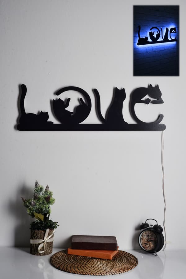 Dekorativ Led Belysning Cat Love - Blå