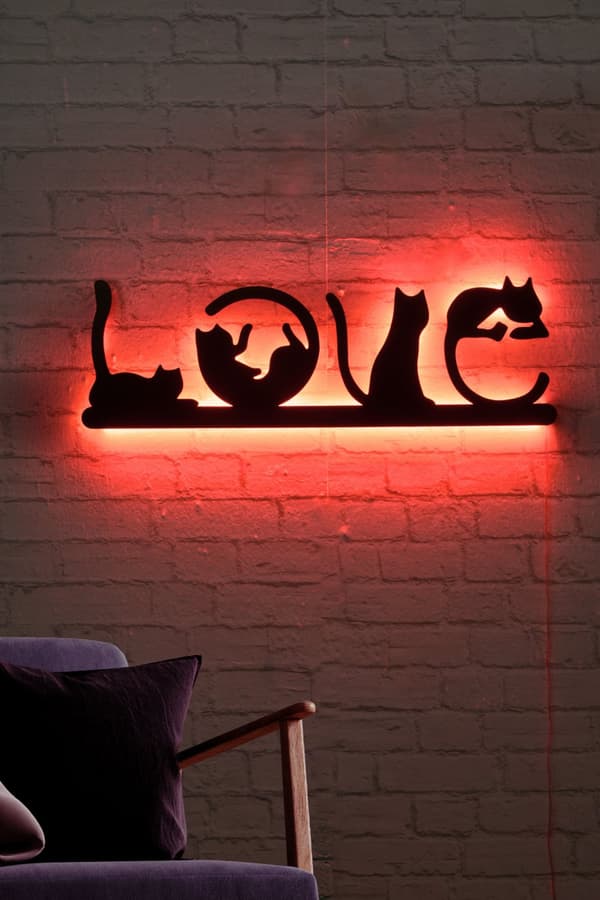 Dekorativ Led Belysning Cat Love - Rød