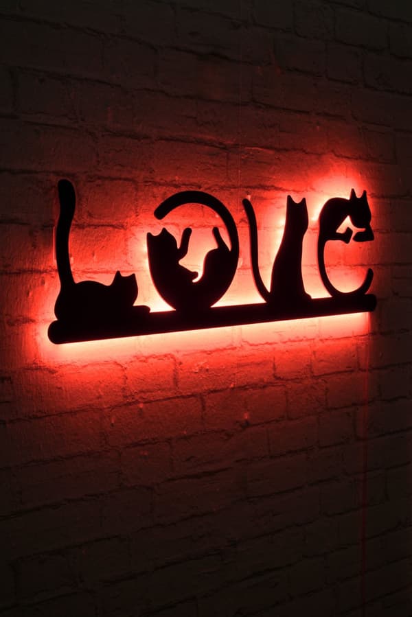 Dekorativ Led Belysning Cat Love - Rød