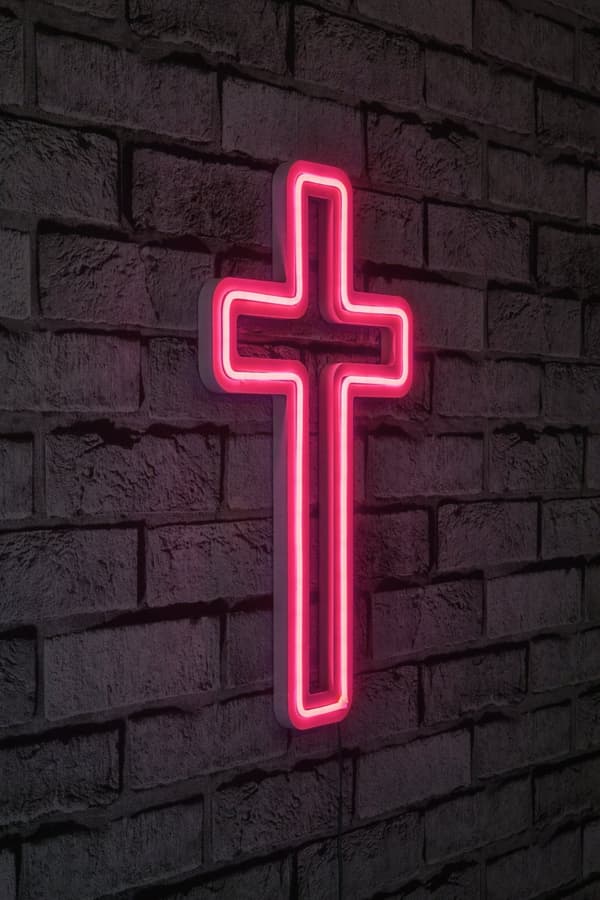 Dekorativt Plast Led Belysning Cross Sign - Rosa