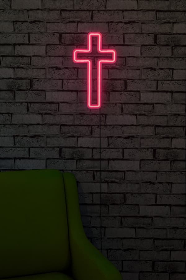 Dekorativt Plast Led Belysning Cross Sign - Rosa