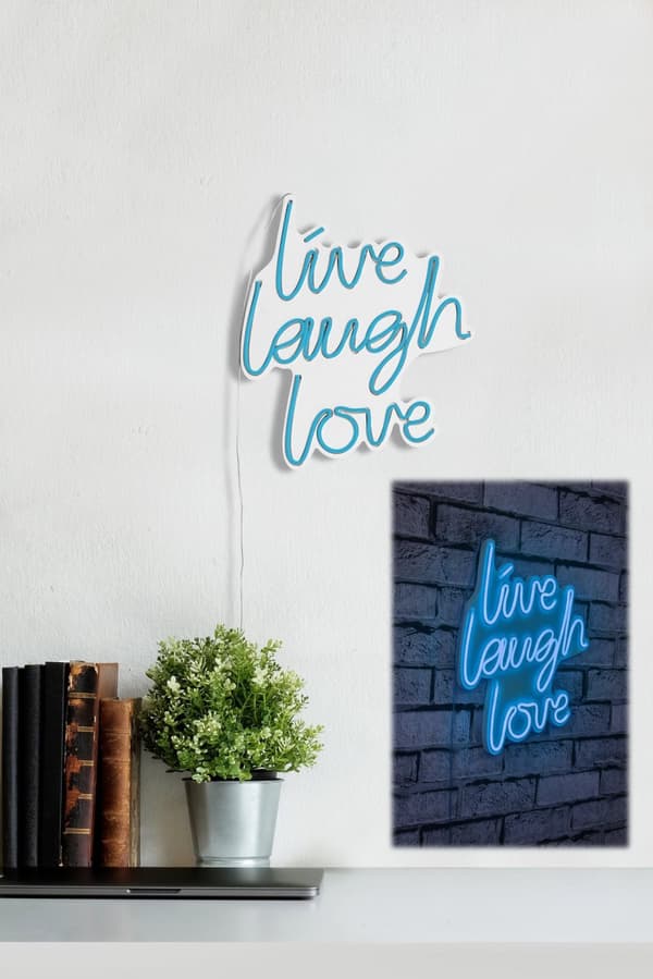 Dekorativ plast LED-belysning Live Laugh Love - Blå
