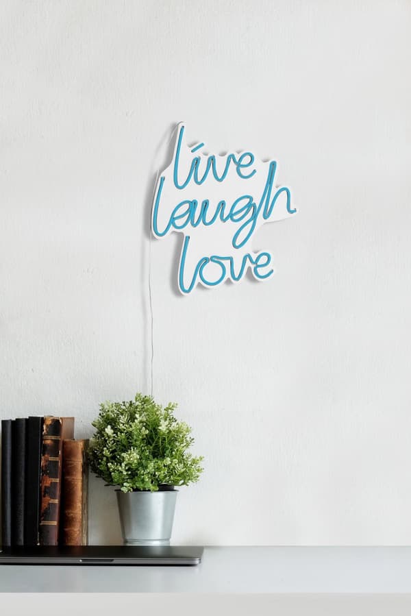 Dekorativ plast LED-belysning Live Laugh Love - Blå