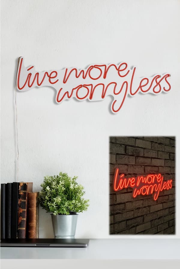 Dekorativ LED-belysning i plast Live More Worry Mindre - Rød