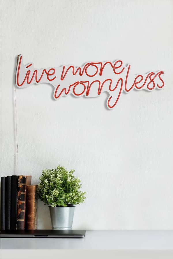 Dekorativ LED-belysning i plast Live More Worry Mindre - Rød