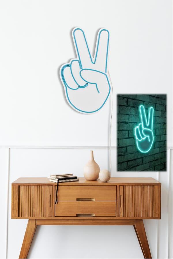 Dekorativt plast LED-belysning Victory Sign - Blå