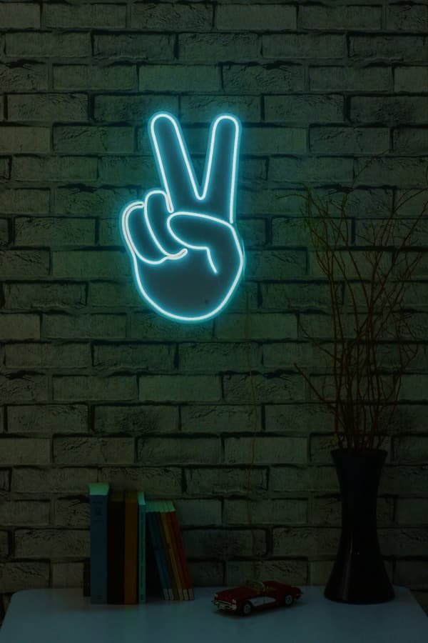 Dekorativt plast LED-belysning Victory Sign - Blå