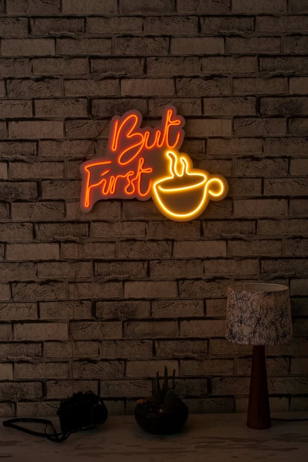 Dekorativ Plast Led Belysning Men Först Kaffe - Röd Gul