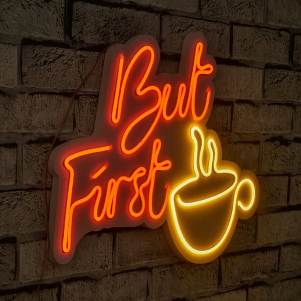 Dekorativ Plast Led Belysning Men Först Kaffe - Röd Gul