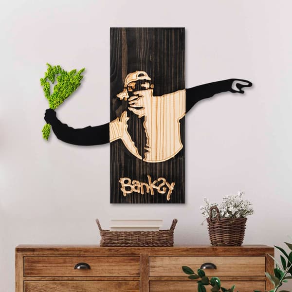 Dekorativt trævægstilbehør Banksy - Blomsterkaster 2