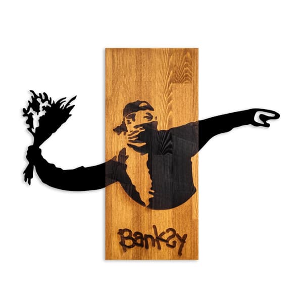 Dekorativt trævægstilbehør Banksy - Blomsterkaster