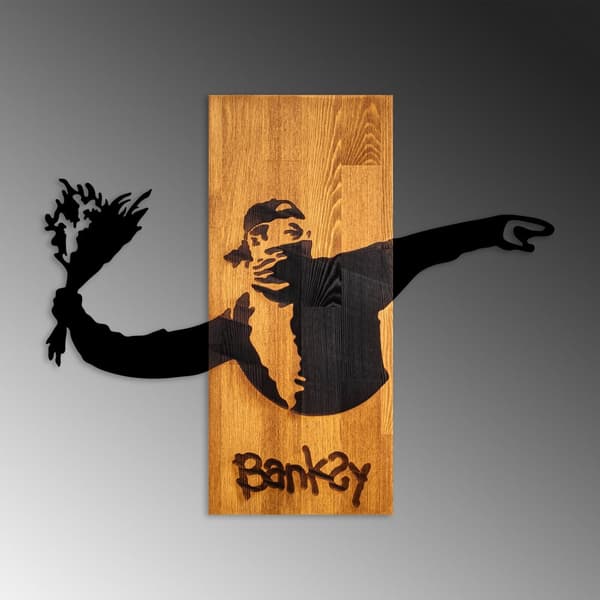 Dekorativt trævægstilbehør Banksy - Blomsterkaster