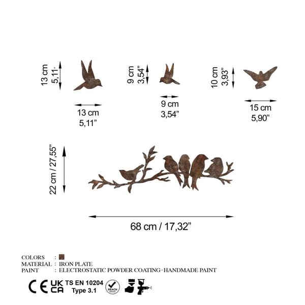 Koristeellinen metalliseinätarvike Rusty Birds 2