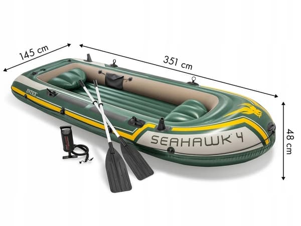 Seahawk uppblåsbar fiskebåt för 4 personer, åror, pump