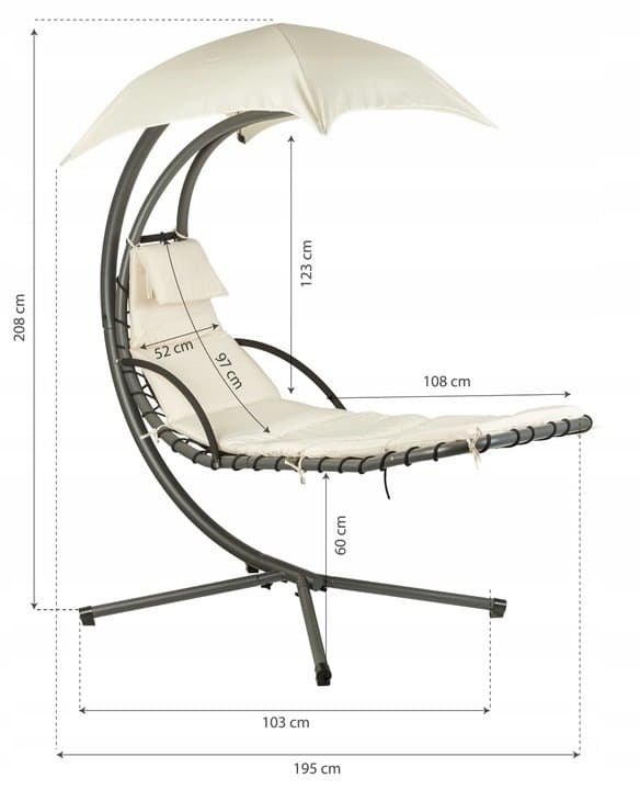 Hage solseng huske, hengekøye, hengestol, kurv, beige, MultiGarden