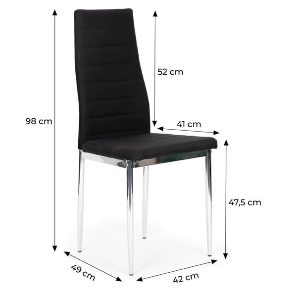 Tygstolar med ben för vardagsrum och matsal, set om 4, svart krom, ModernHome