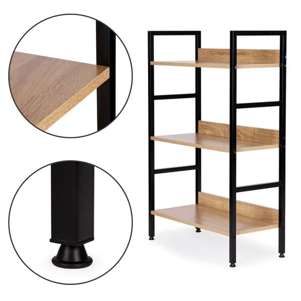 Moderne bokhylle i tre, metallramme LOFT, 3 hyller